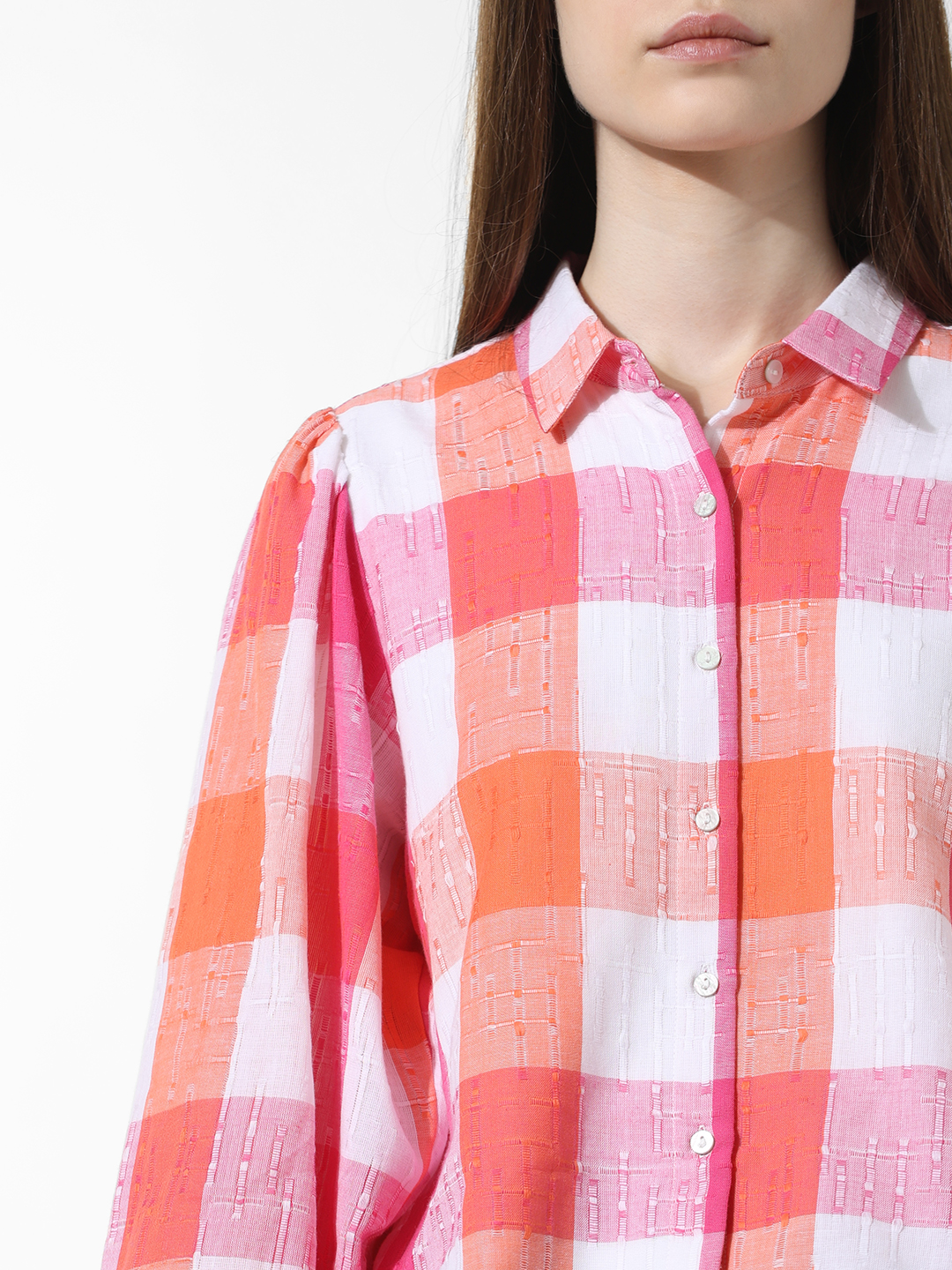ONLY Women Checkered Pink Shirt