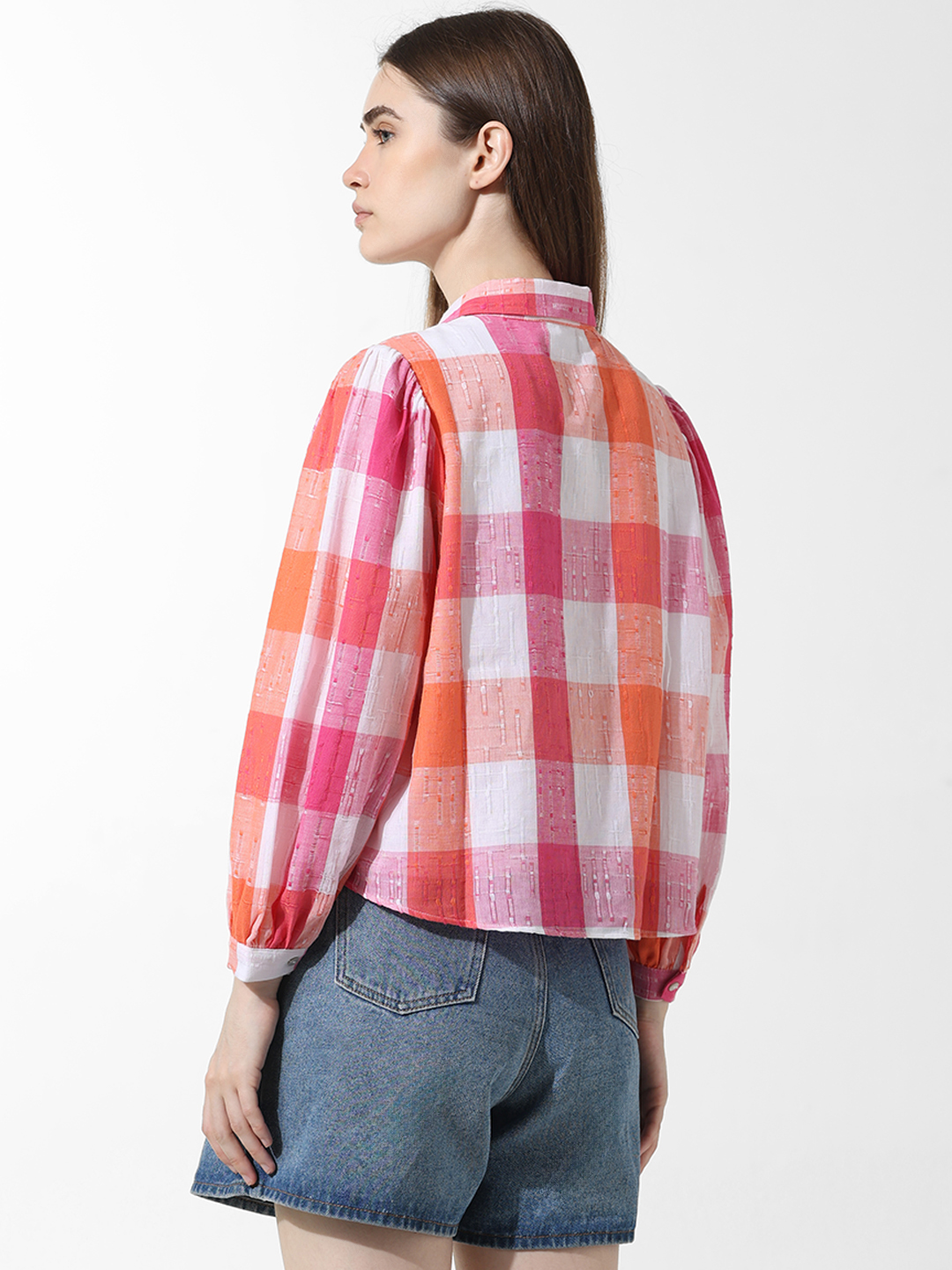 ONLY Women Checkered Pink Shirt