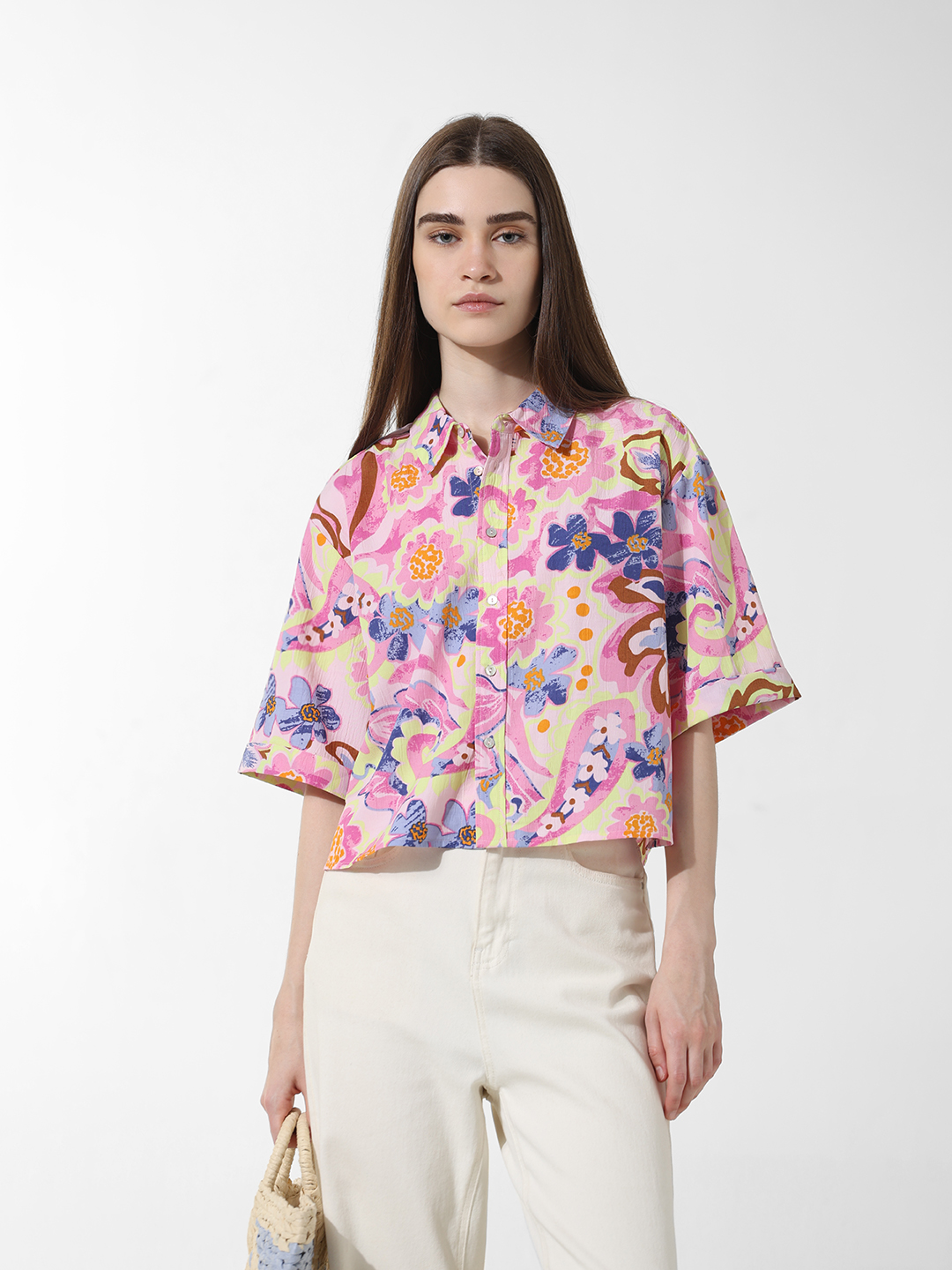 ONLY Women Printed Pink Shirt