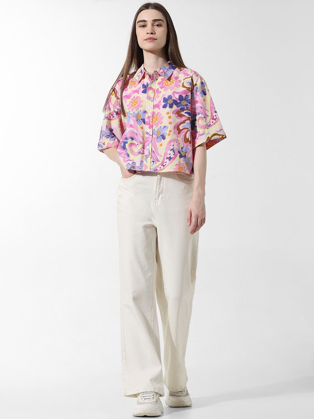 ONLY Women Printed Pink Shirt