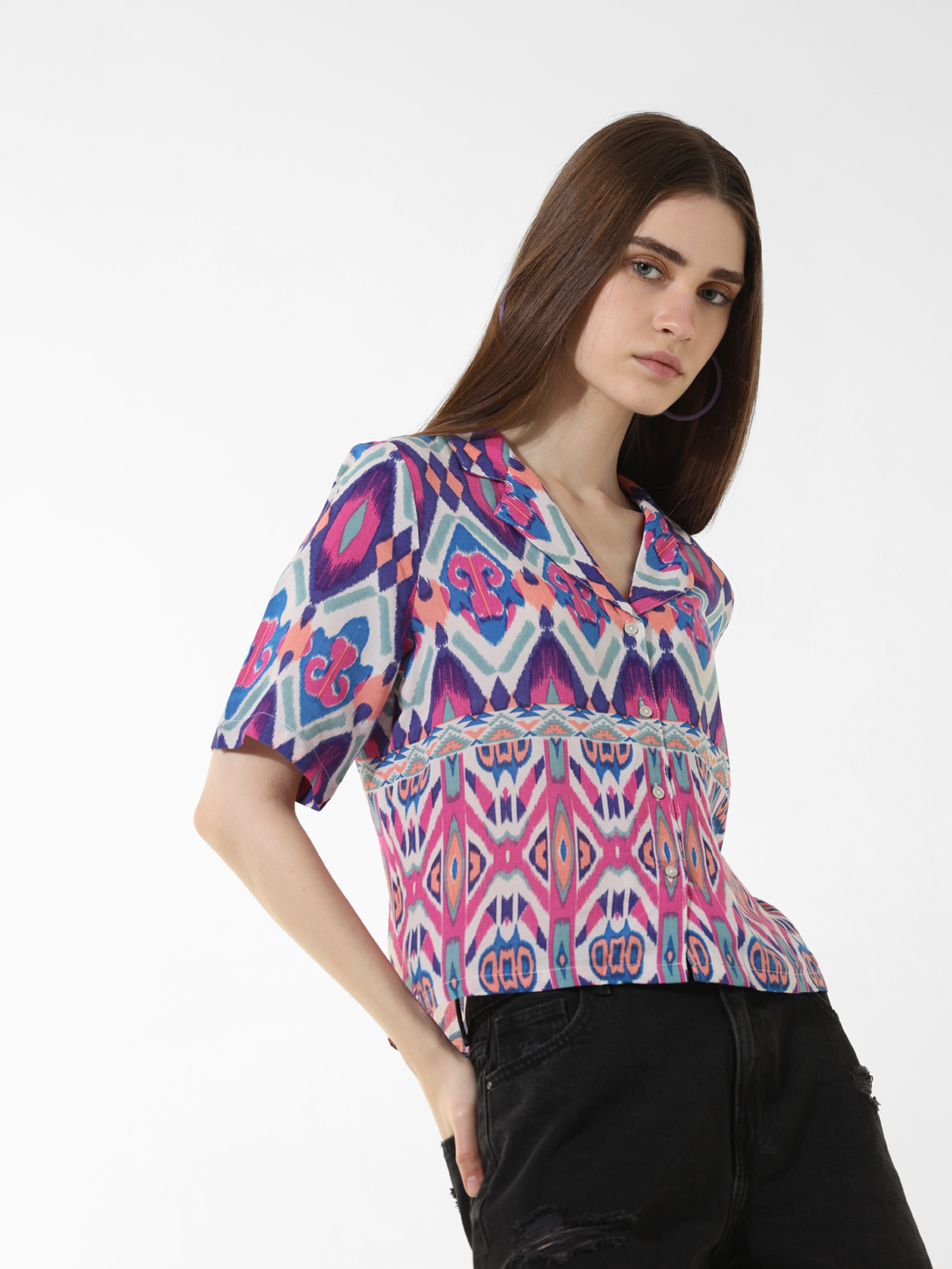 ONLY Women Printed Purple Shirt