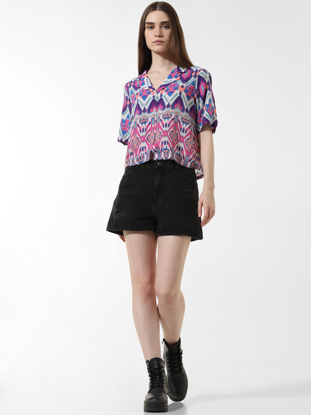 ONLY Women Printed Purple Shirt