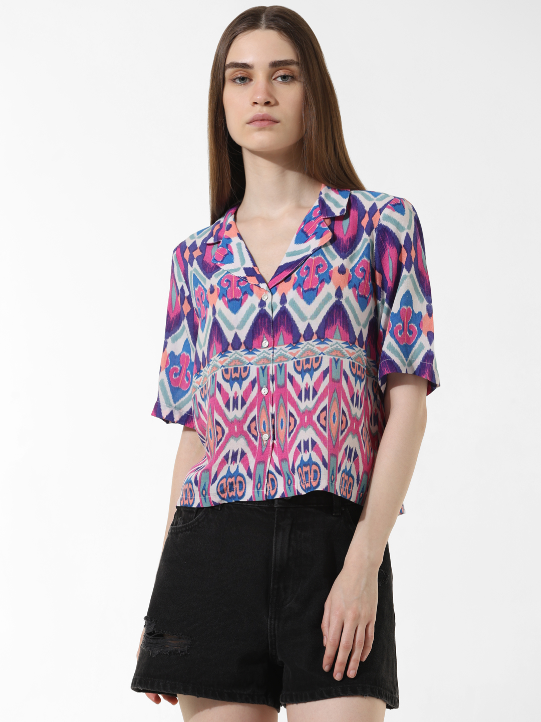 ONLY Women Printed Purple Shirt