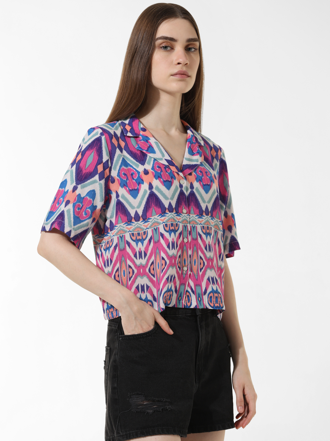 ONLY Women Printed Purple Shirt