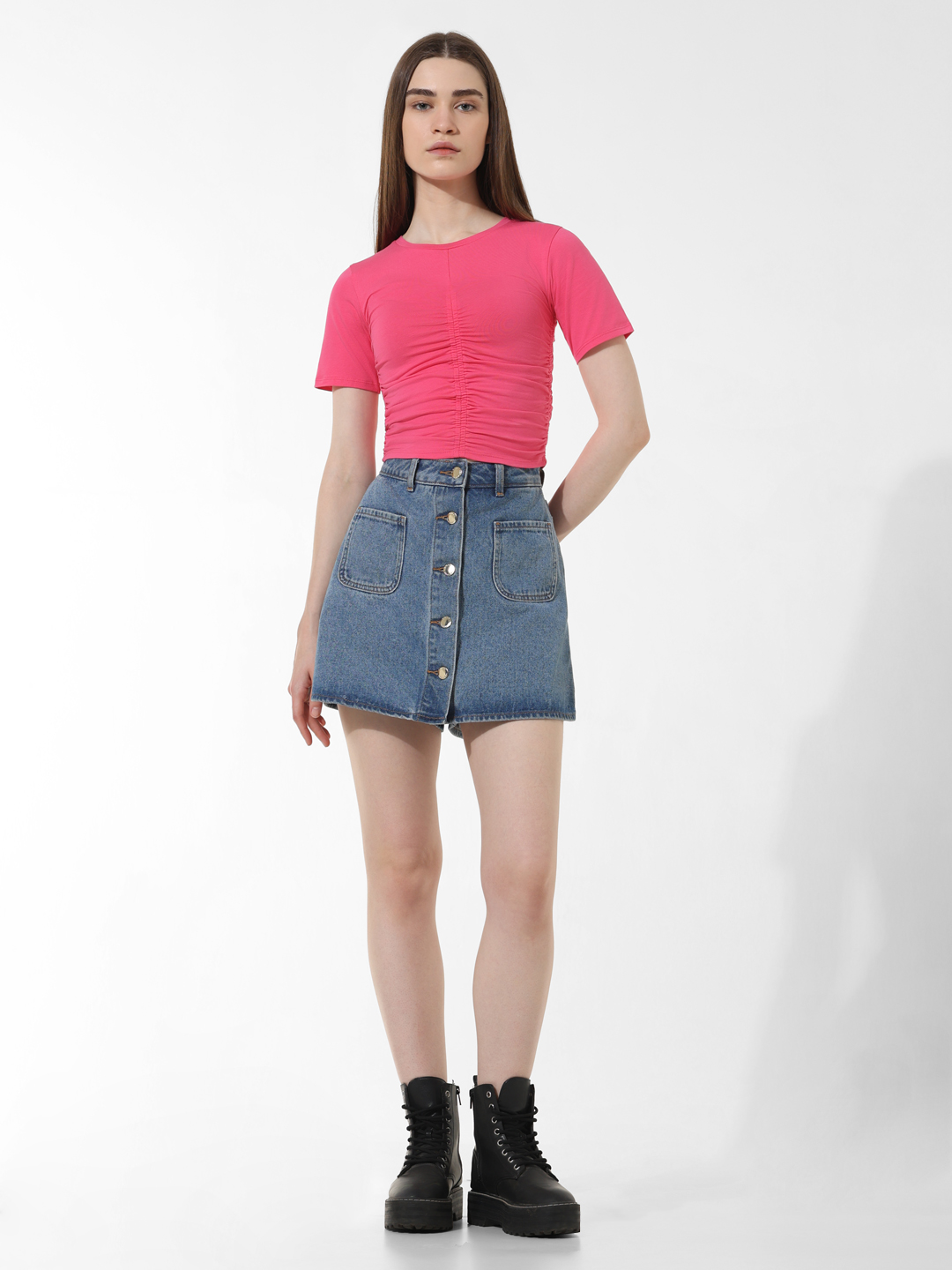 ONLY Women Solid Pink T-shirt