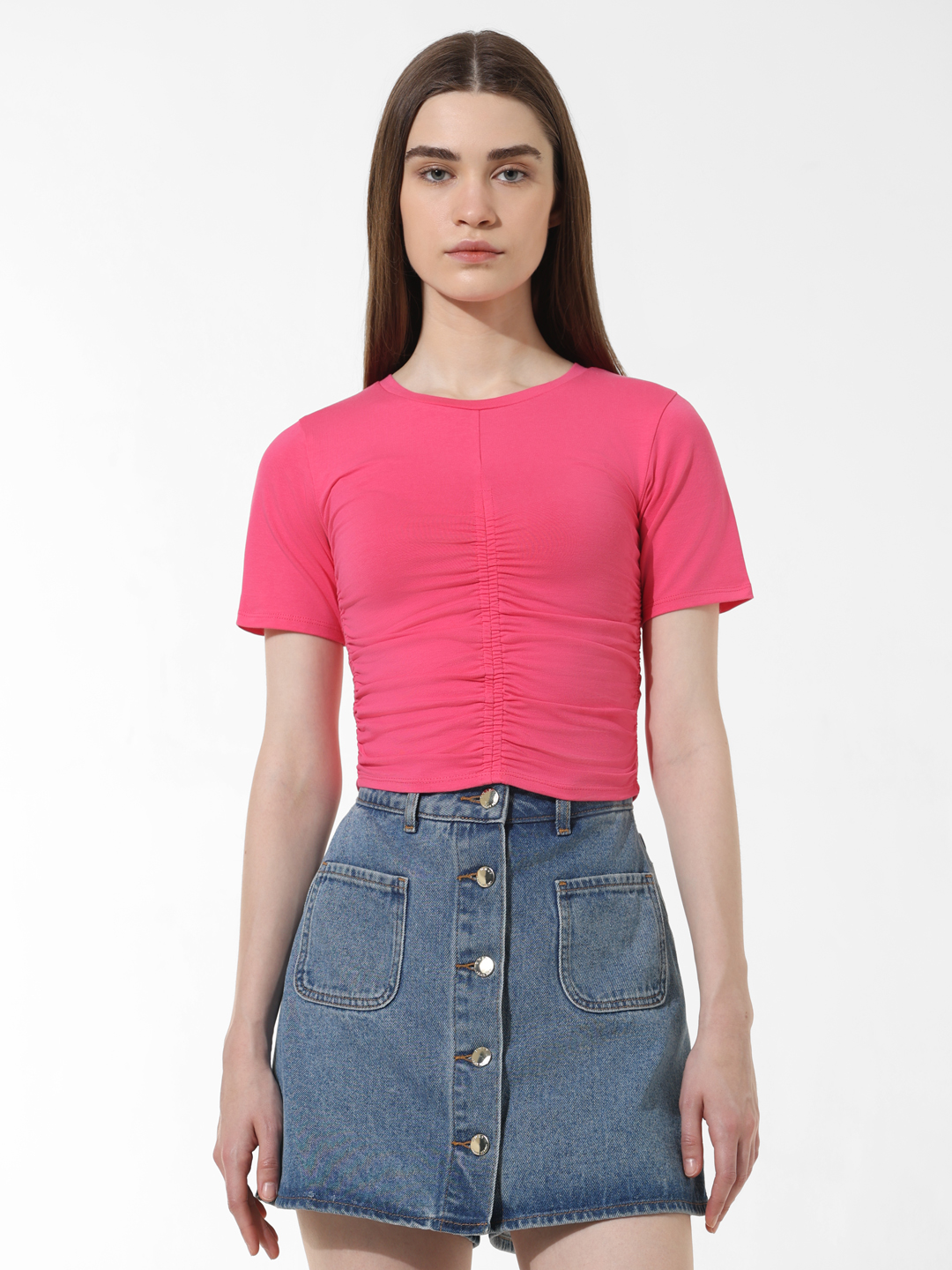 ONLY Women Solid Pink T-shirt