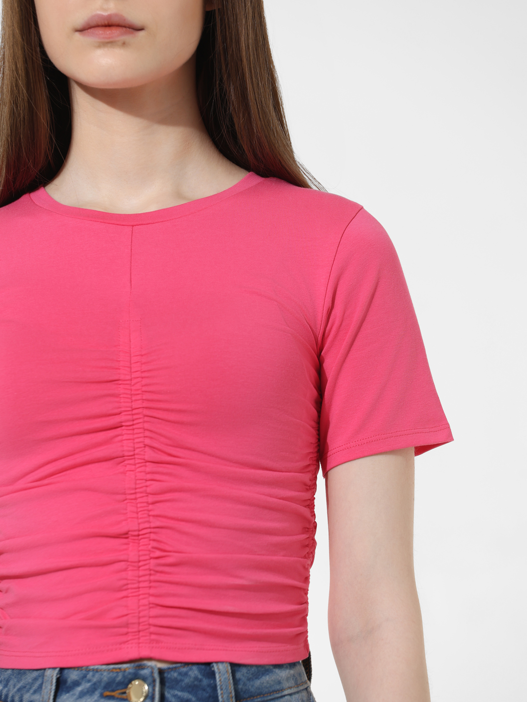 ONLY Women Solid Pink T-shirt