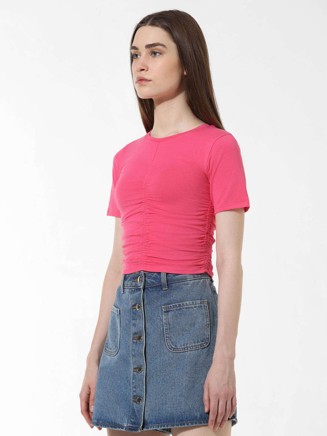 ONLY Women Solid Pink T-shirt