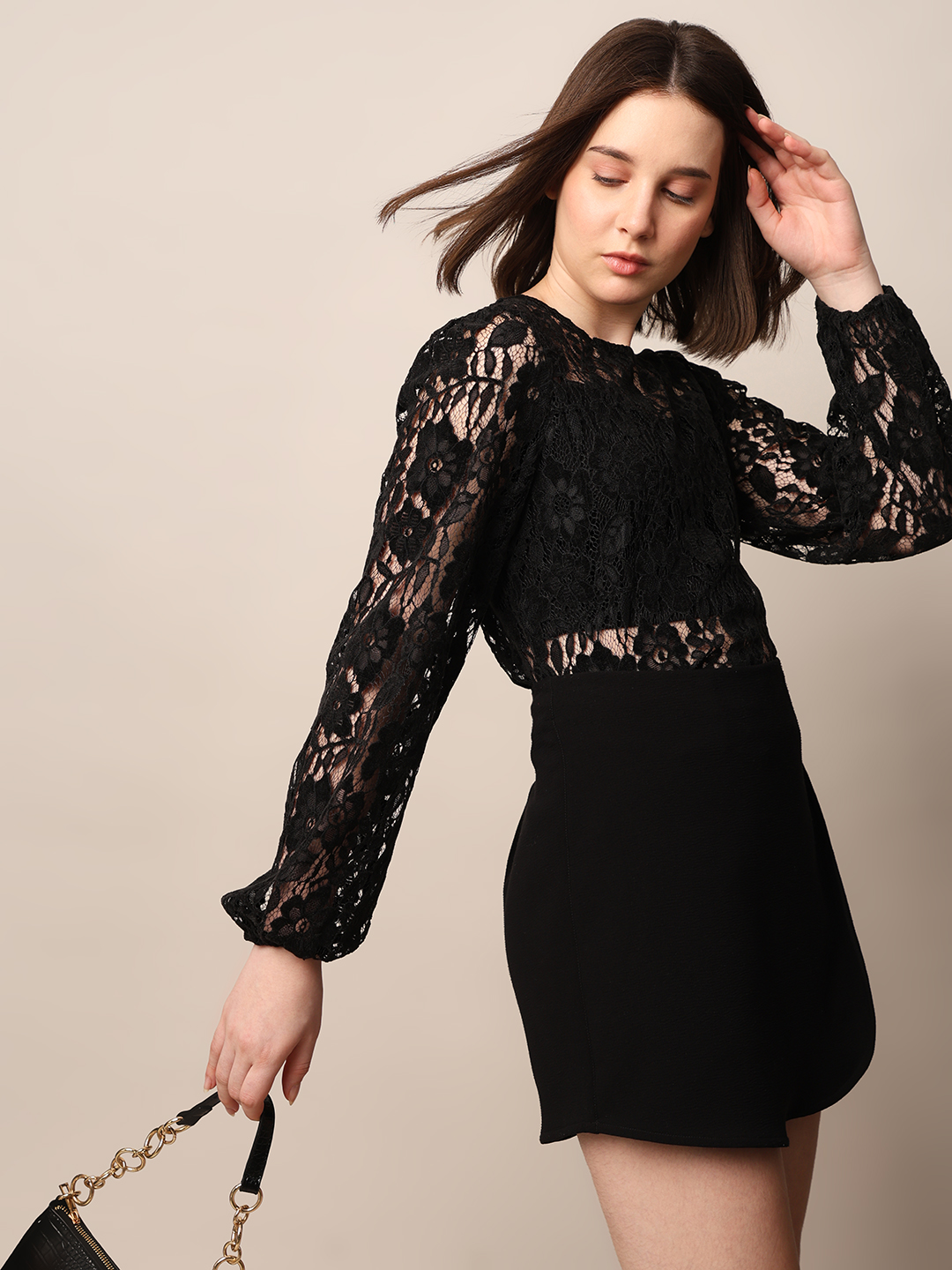 ONLY Women Embroidered Black Top