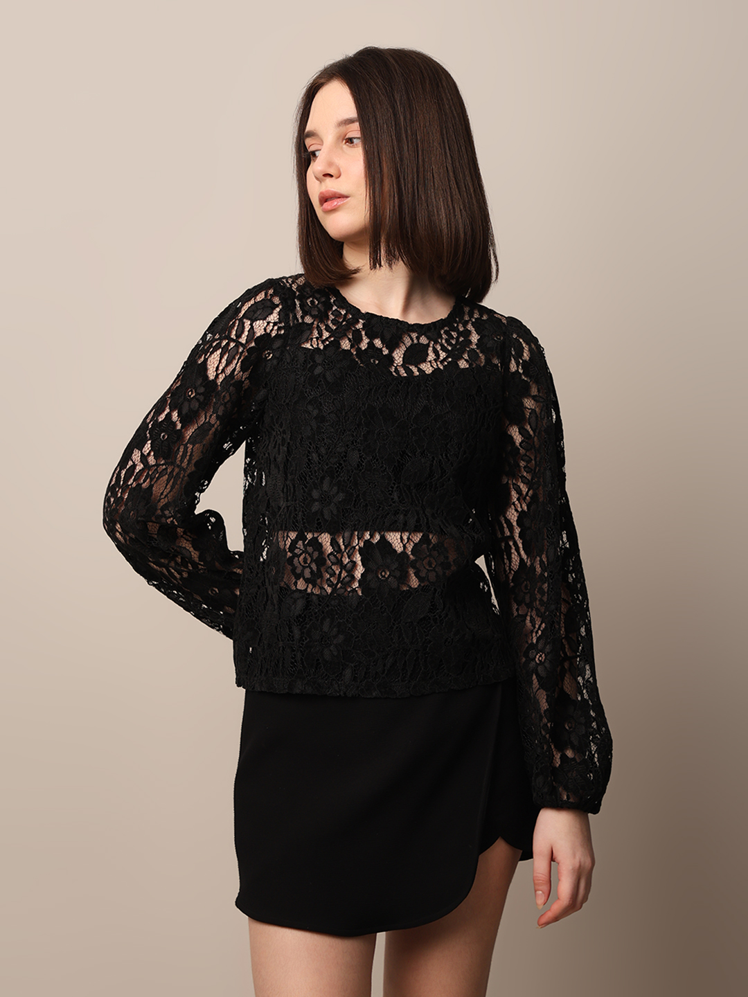 ONLY Women Embroidered Black Top