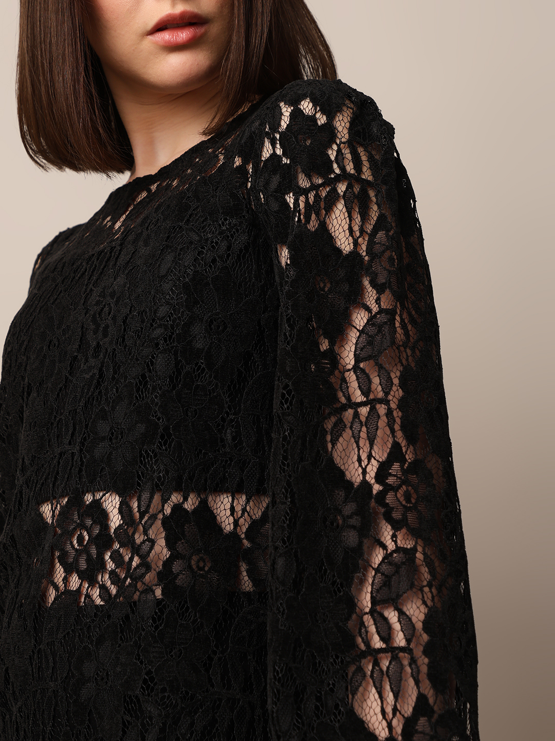 ONLY Women Embroidered Black Top