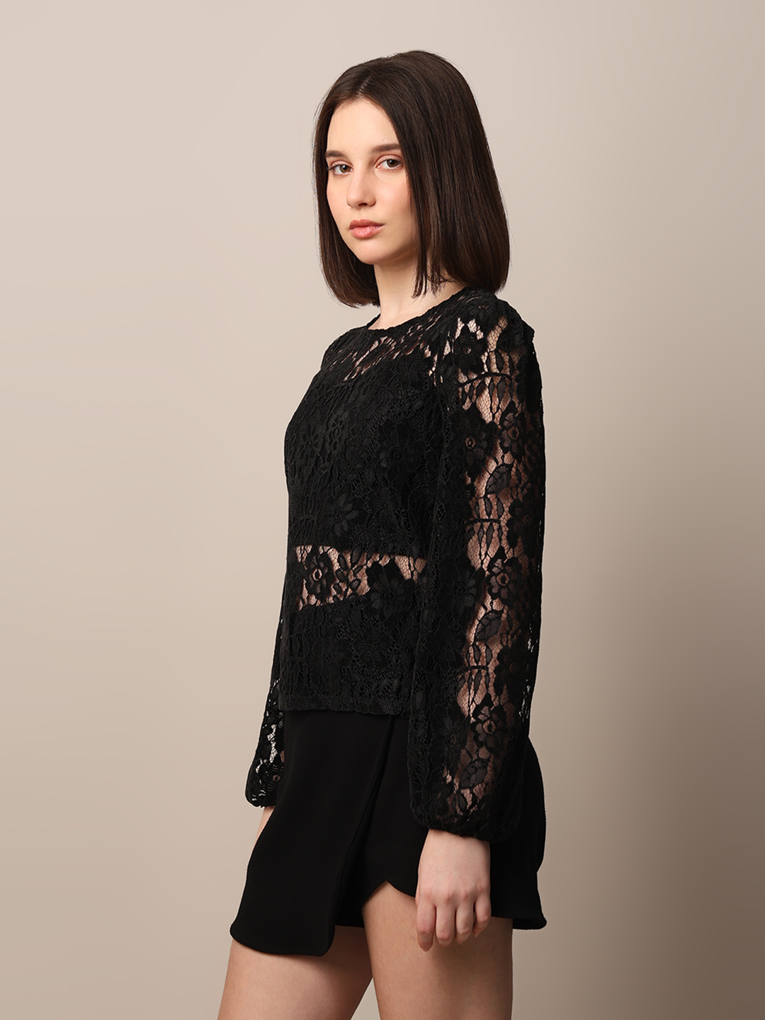 ONLY Women Embroidered Black Top