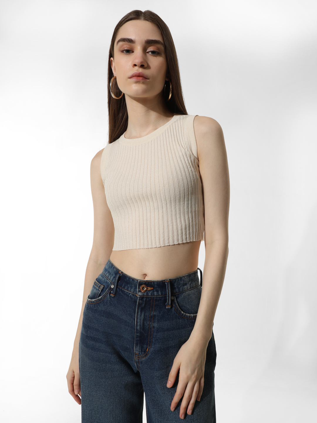 ONLY Women Solid Beige Top