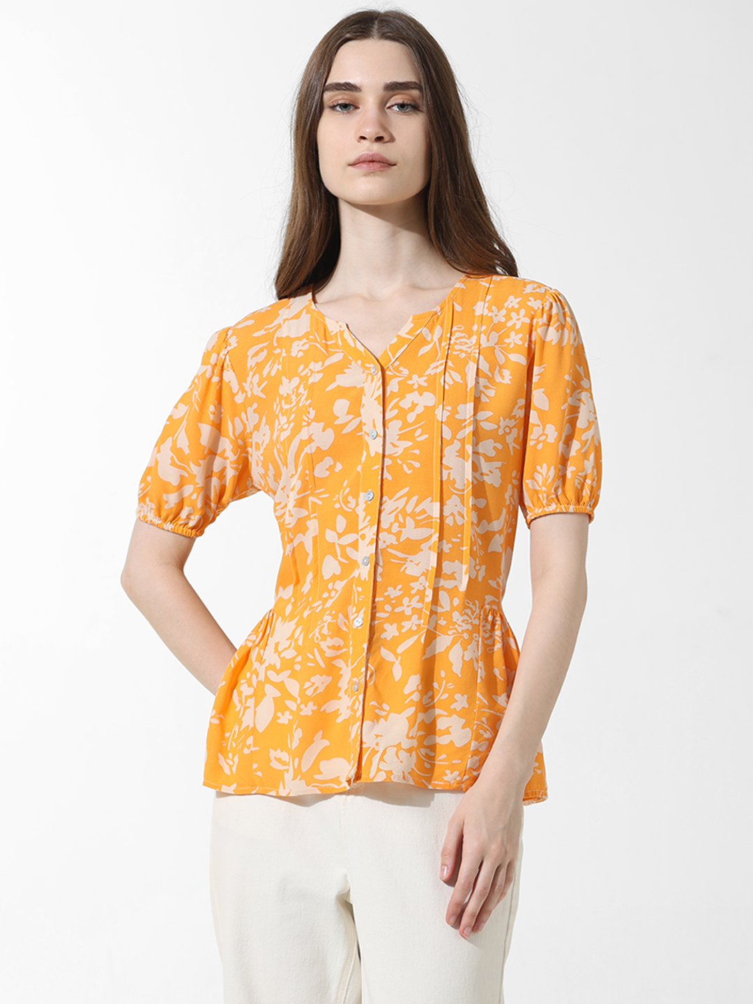 ONLY Women Printed Yellow Top