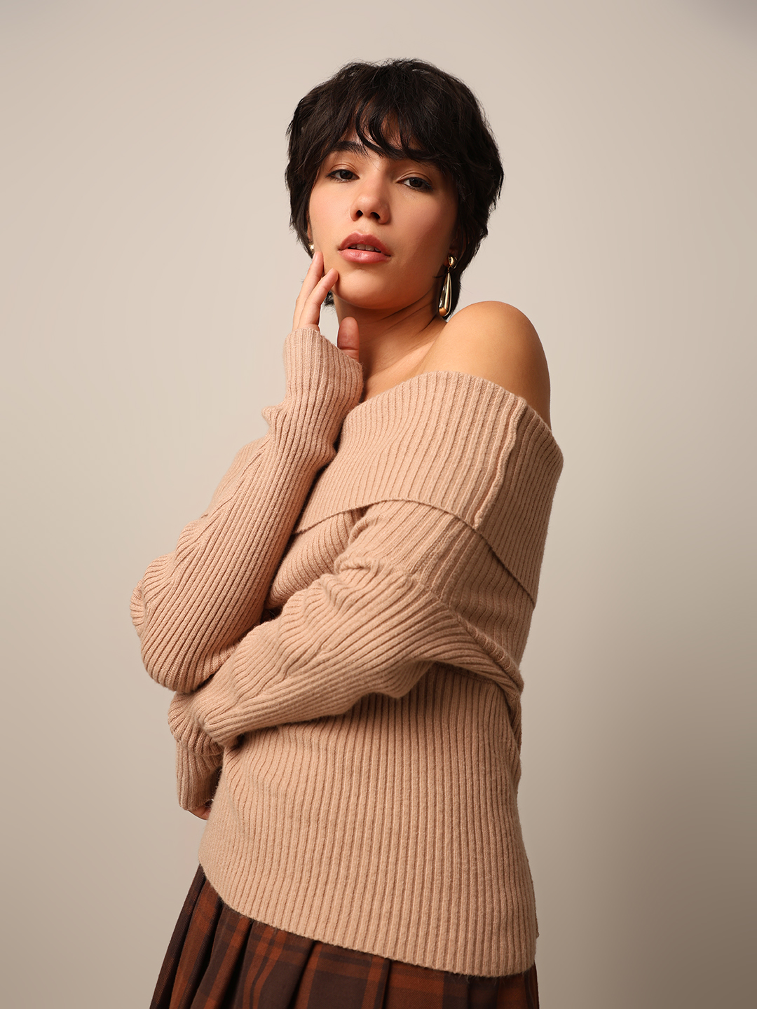 ONLY Women Solid Beige Sweater