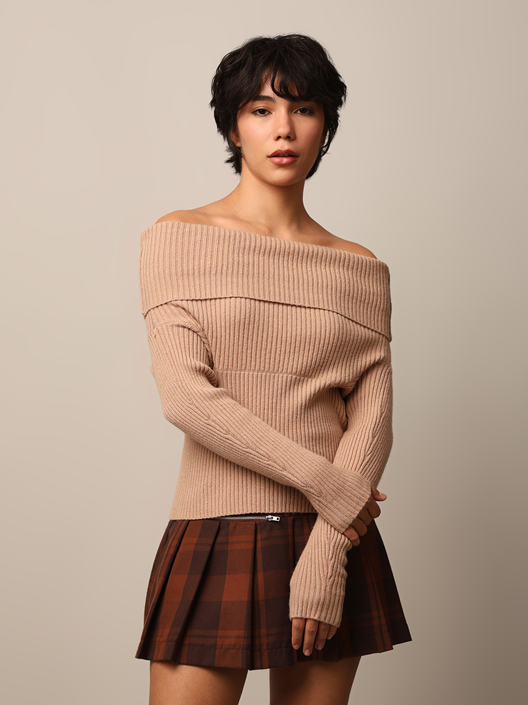 ONLY Women Solid Beige Sweater