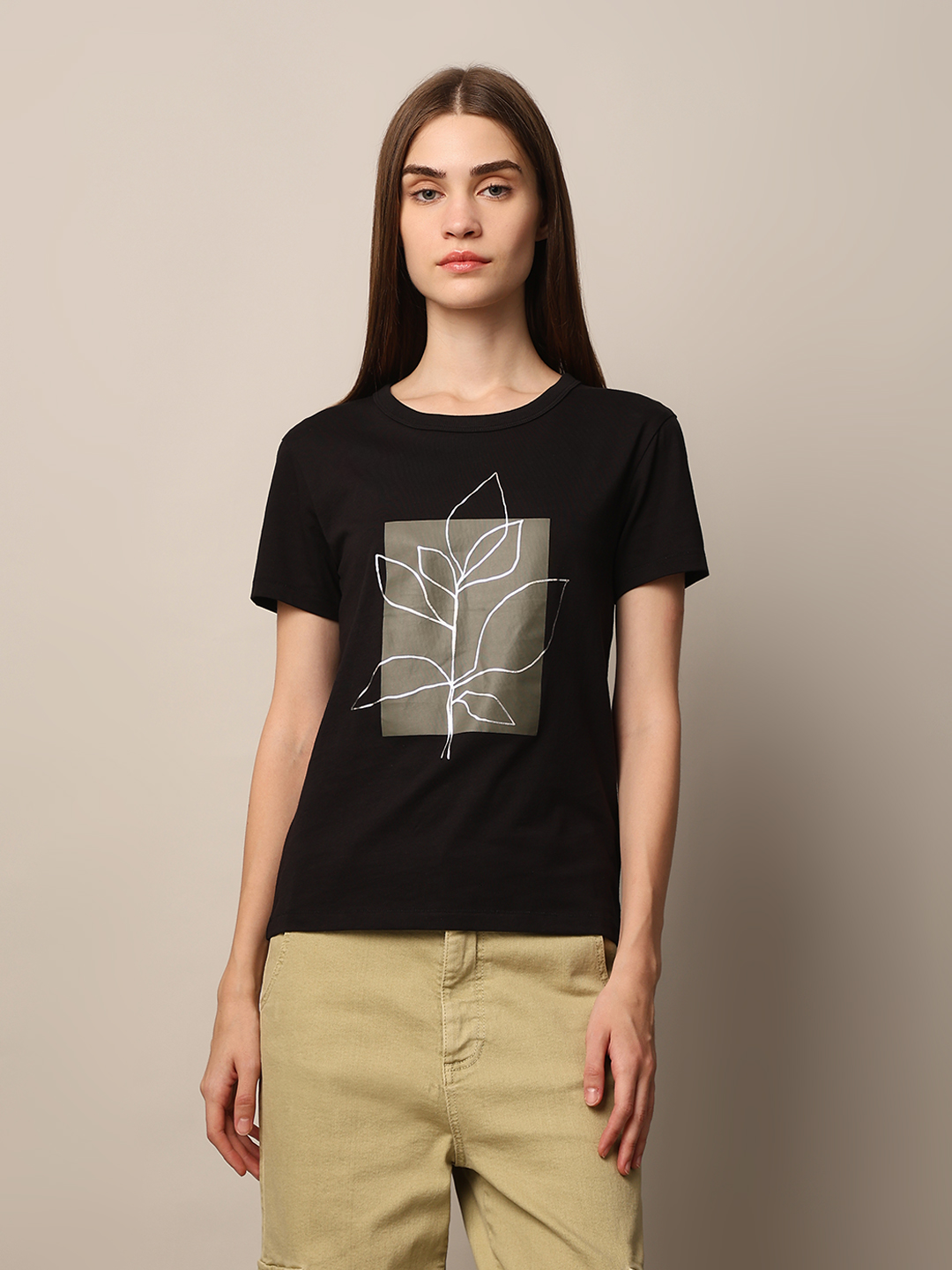 ONLY Women Graphic Print Black T-Shirt
