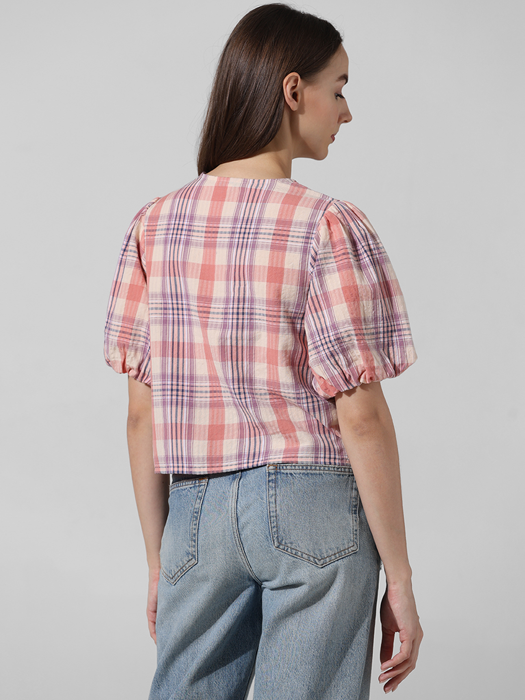 ONLY Women Checkered Pink Top