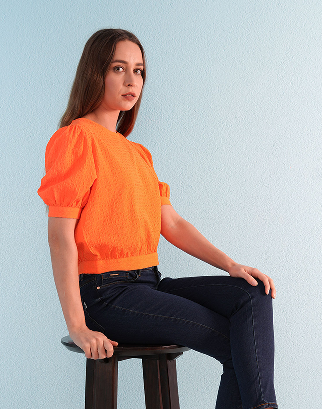 ONLY Women Solid Orange Top