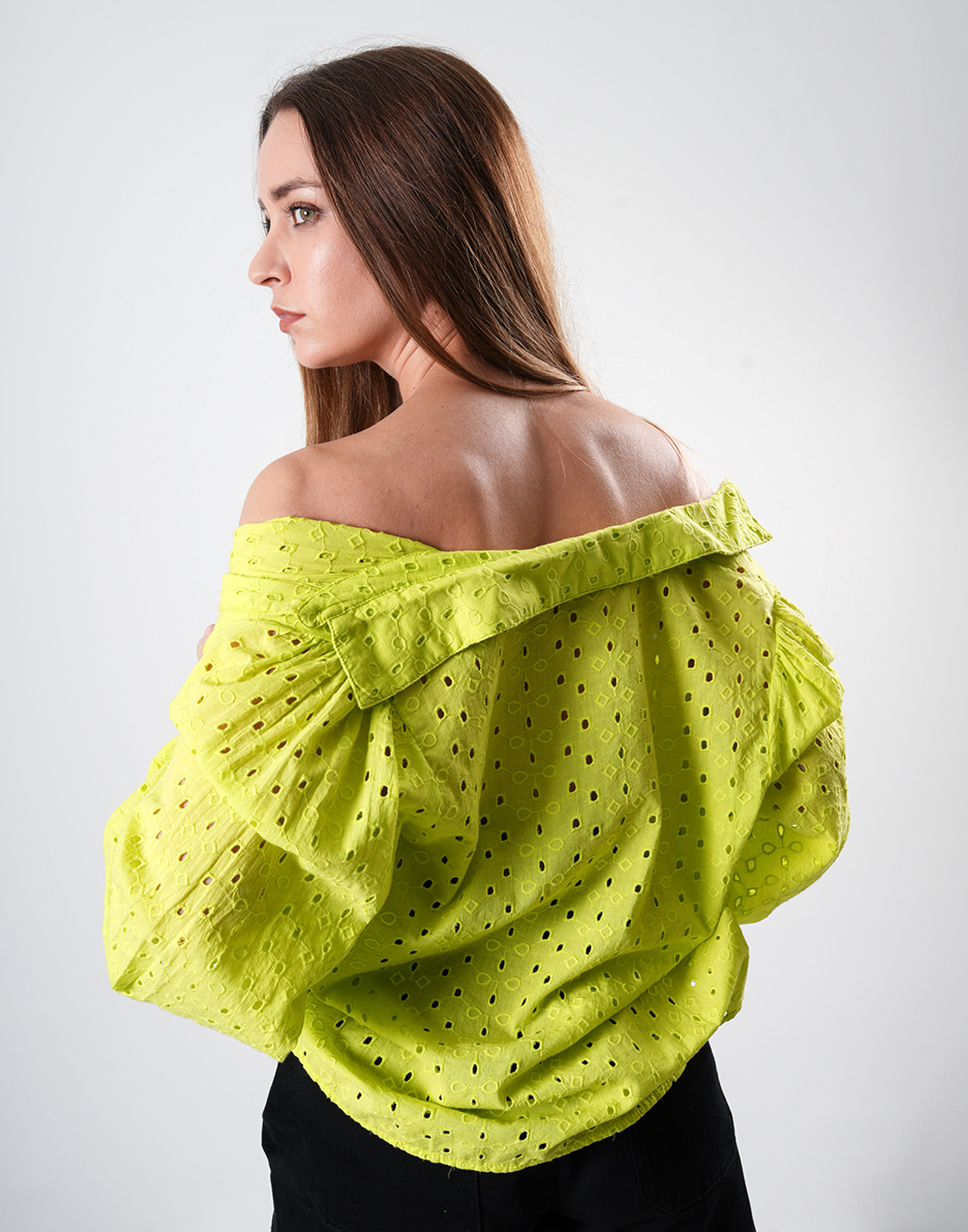 ONLY Women Self Design Green Shirt