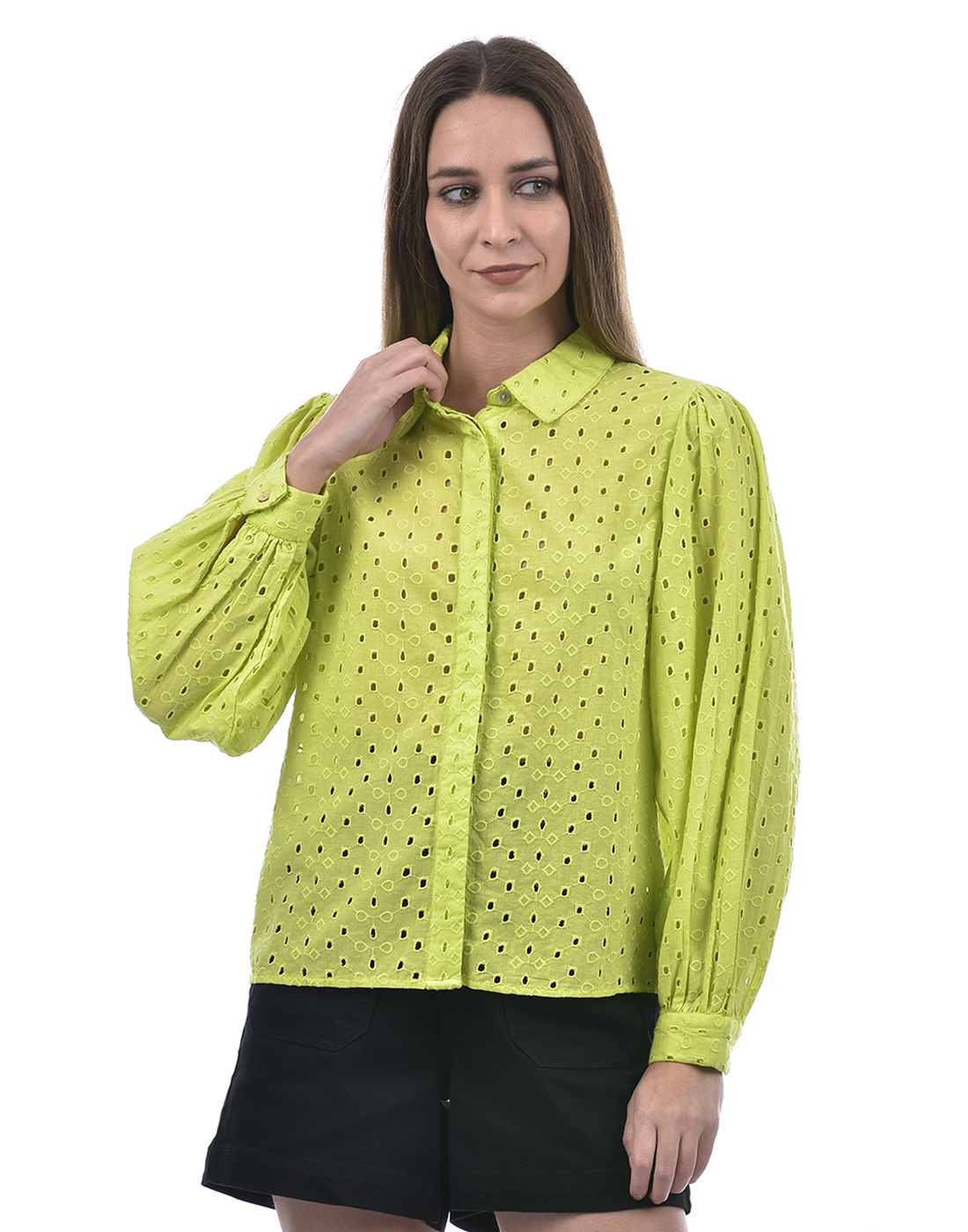 ONLY Women Self Design Green Shirt