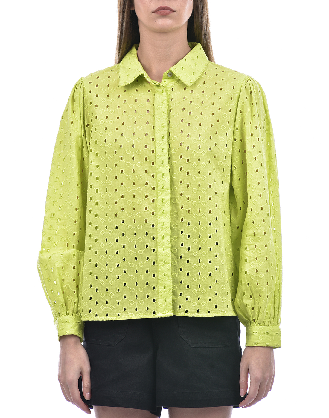 ONLY Women Self Design Green Shirt