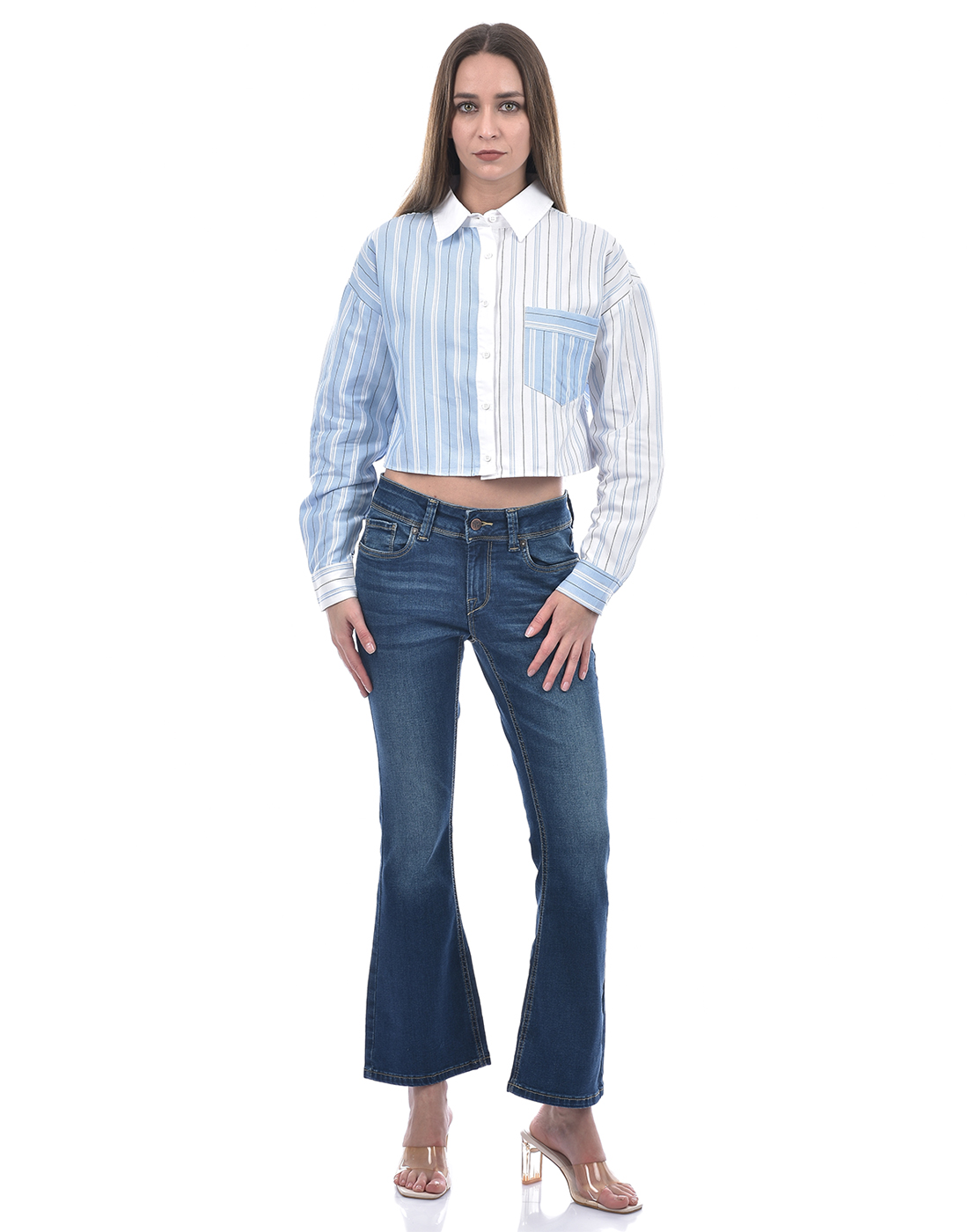 ONLY Women Striped Blue Shirt