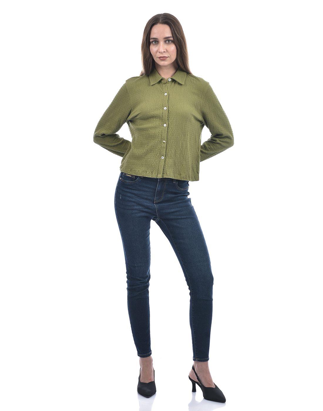 ONLY Women Self Design Green Shirt