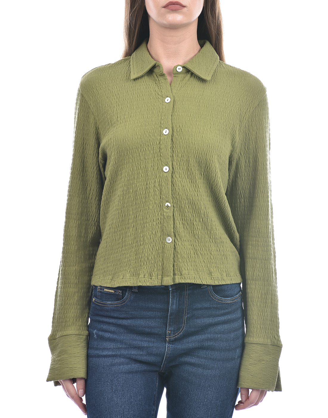ONLY Women Self Design Green Shirt
