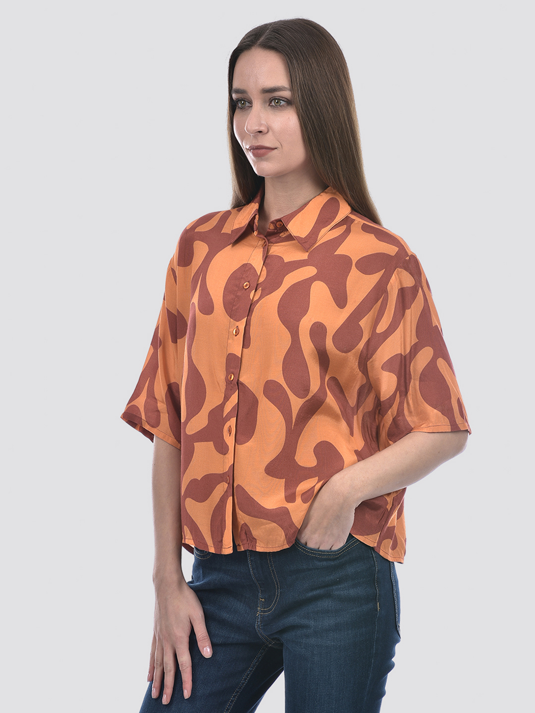 ONLY Women Printed Orange Shirt