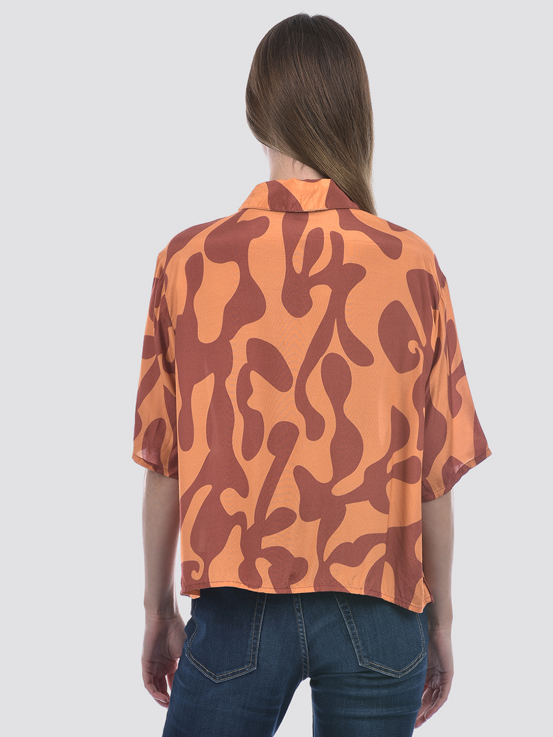ONLY Women Printed Orange Shirt