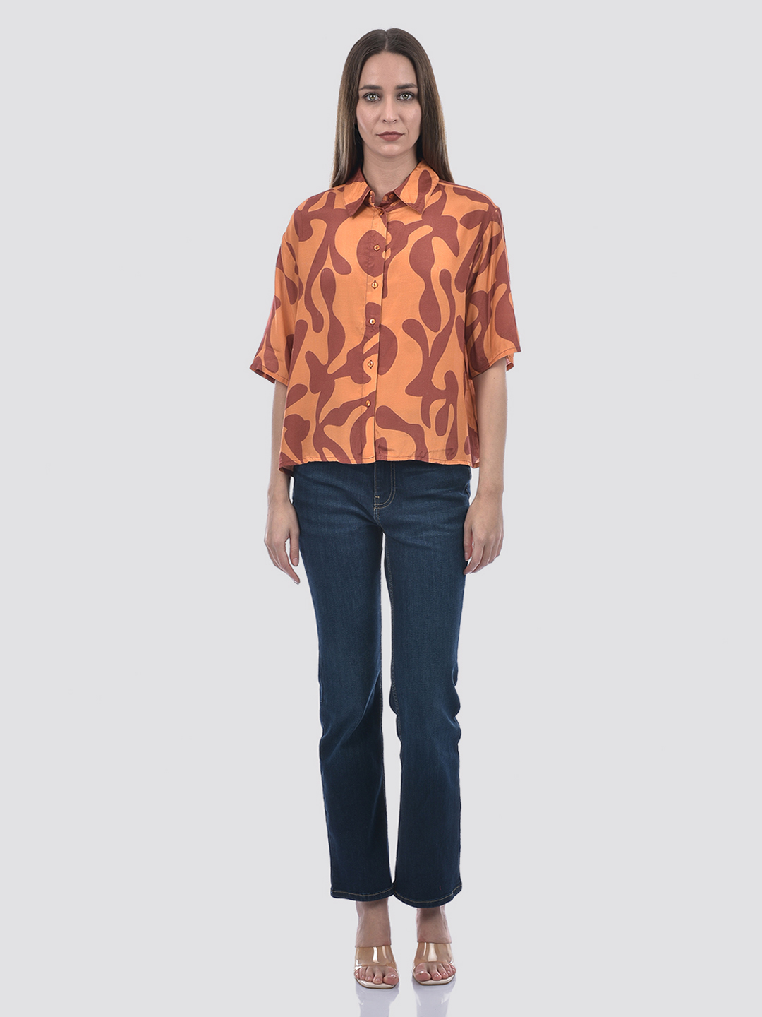 ONLY Women Printed Orange Shirt