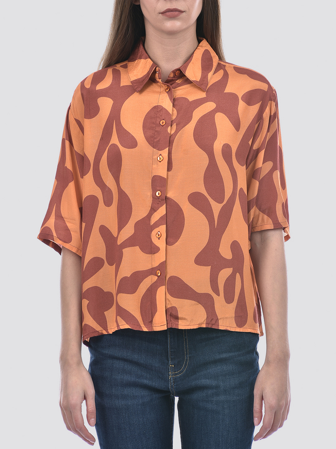 ONLY Women Printed Orange Shirt