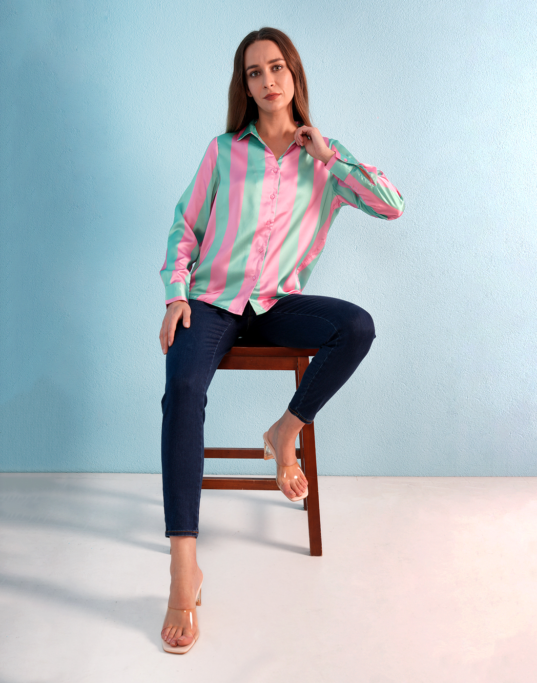 ONLY Women Striped Green Shirt