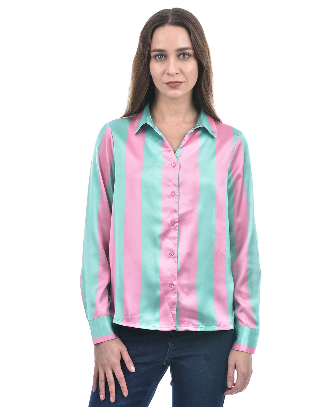 ONLY Women Striped Green Shirt