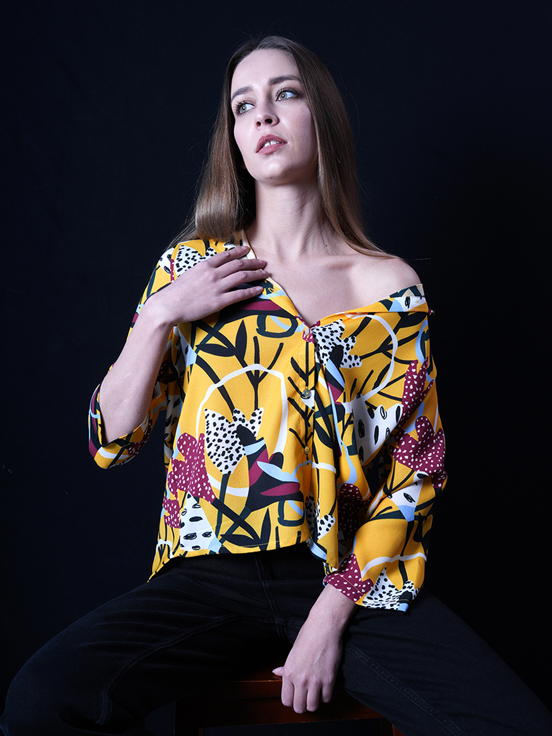 ONLY Women Printed Yellow Shirt