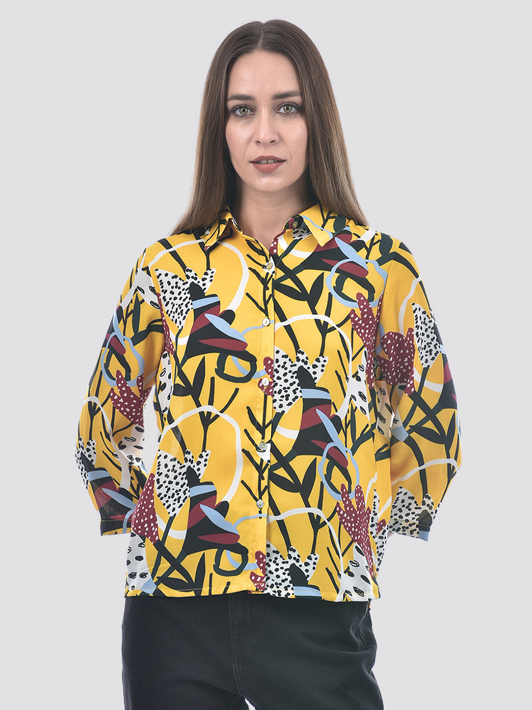 ONLY Women Printed Yellow Shirt