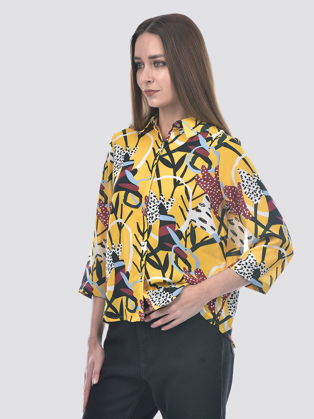 ONLY Women Printed Yellow Shirt