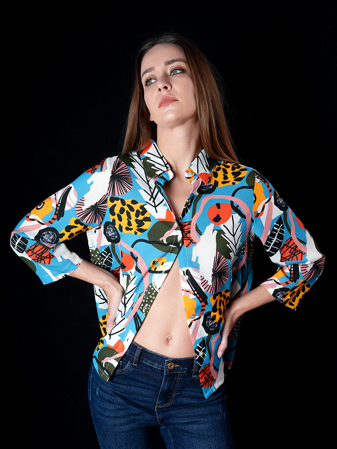 ONLY Women Printed Blue Shirt
