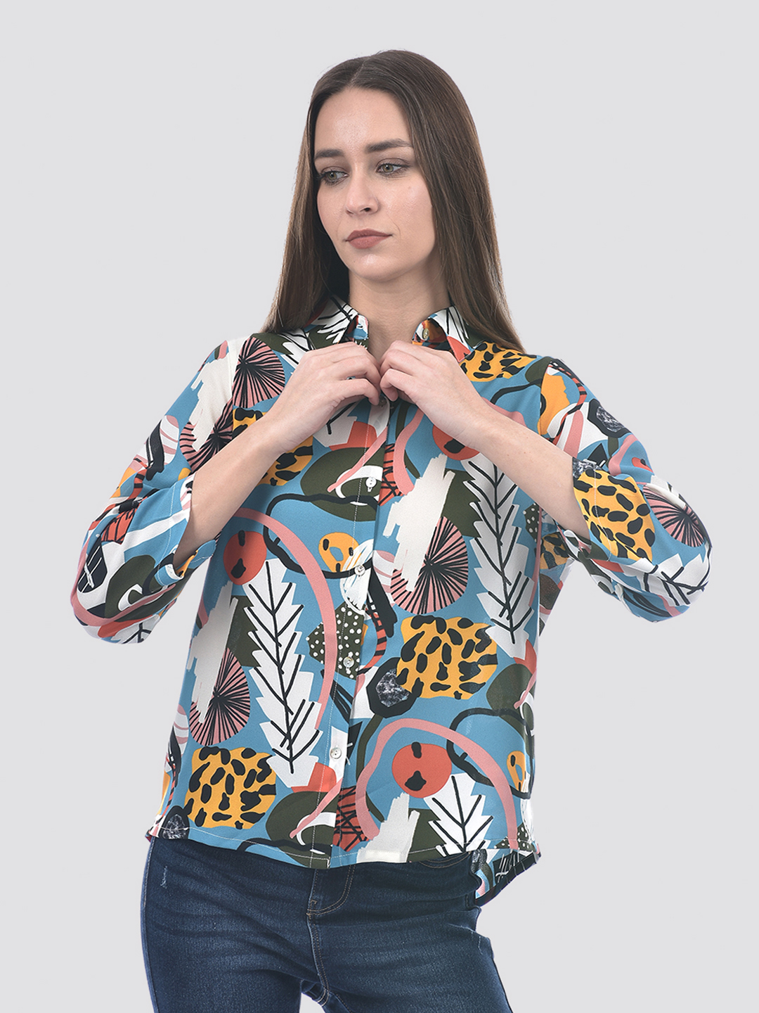 ONLY Women Printed Blue Shirt