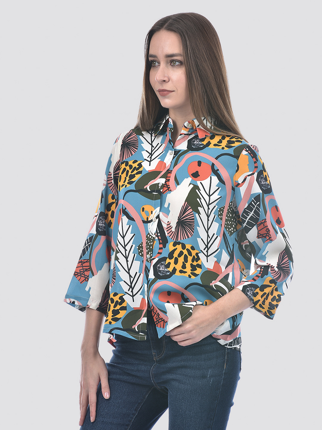 ONLY Women Printed Blue Shirt