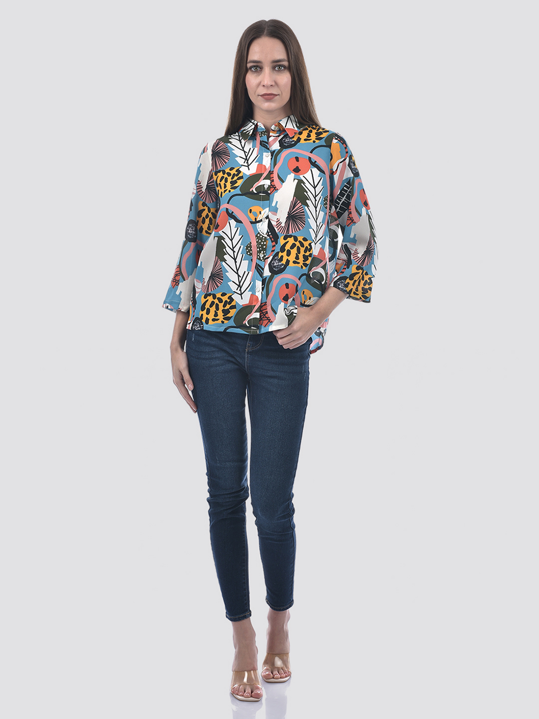 ONLY Women Printed Blue Shirt