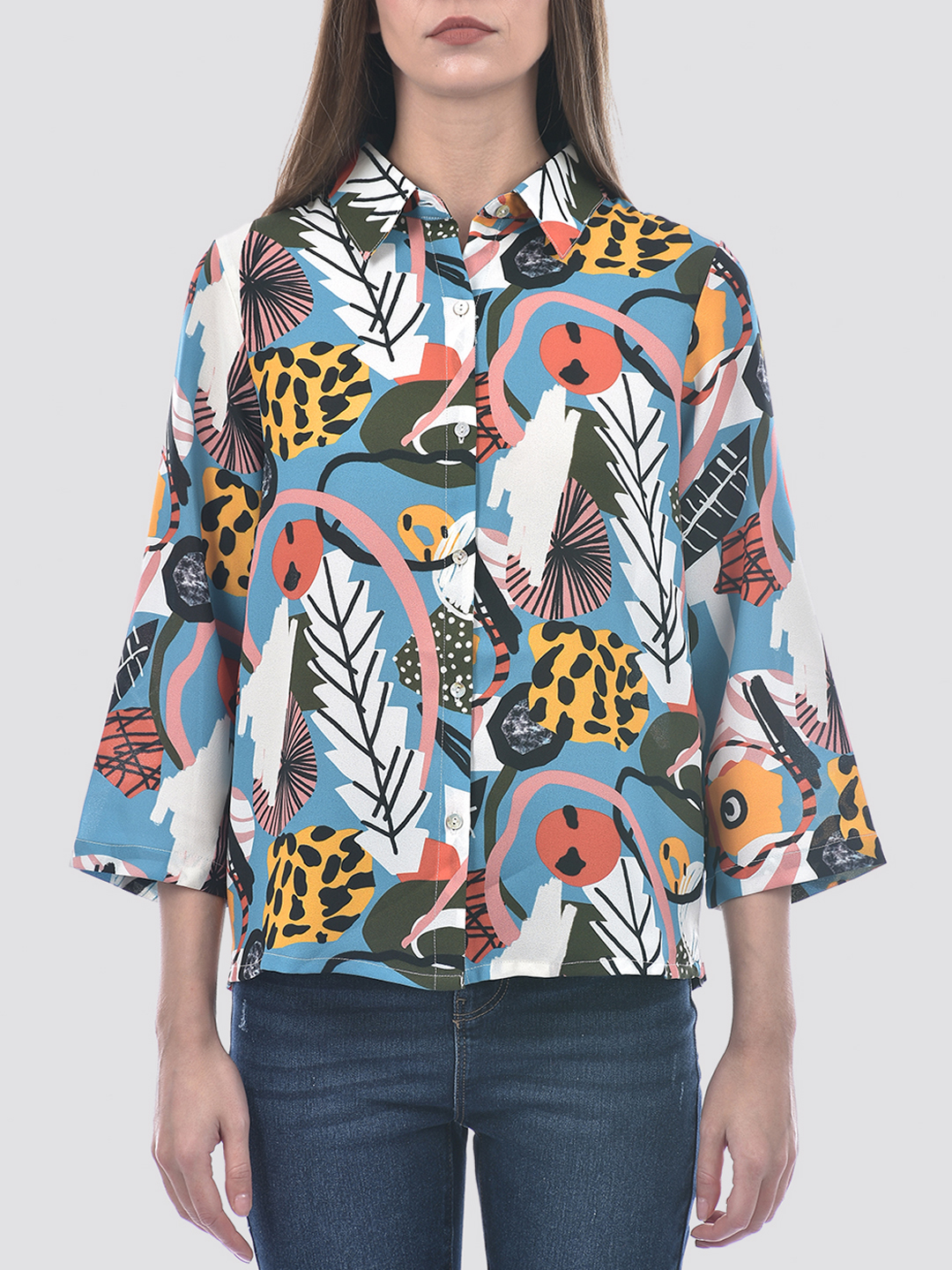 ONLY Women Printed Blue Shirt