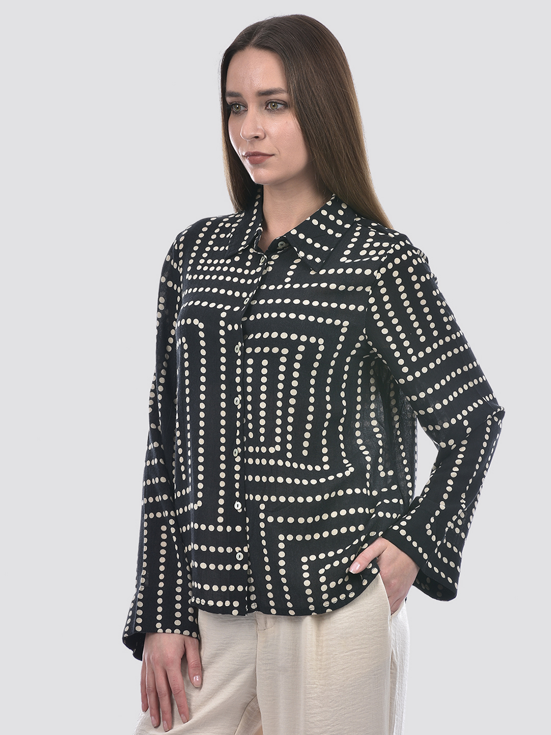 ONLY Women Printed Black Shirt