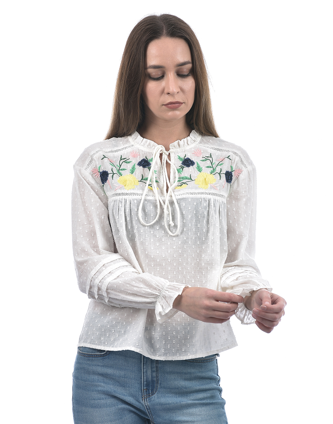 ONLY Women Embroidered White Top
