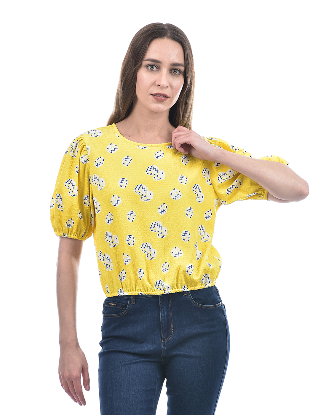 ONLY Women Abstract Yellow Top