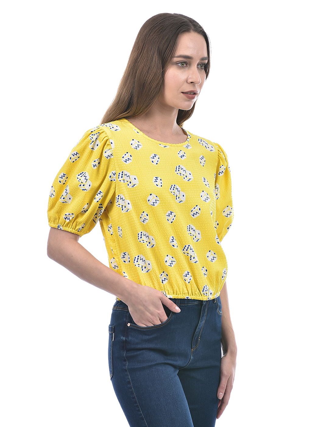 ONLY Women Abstract Yellow Top