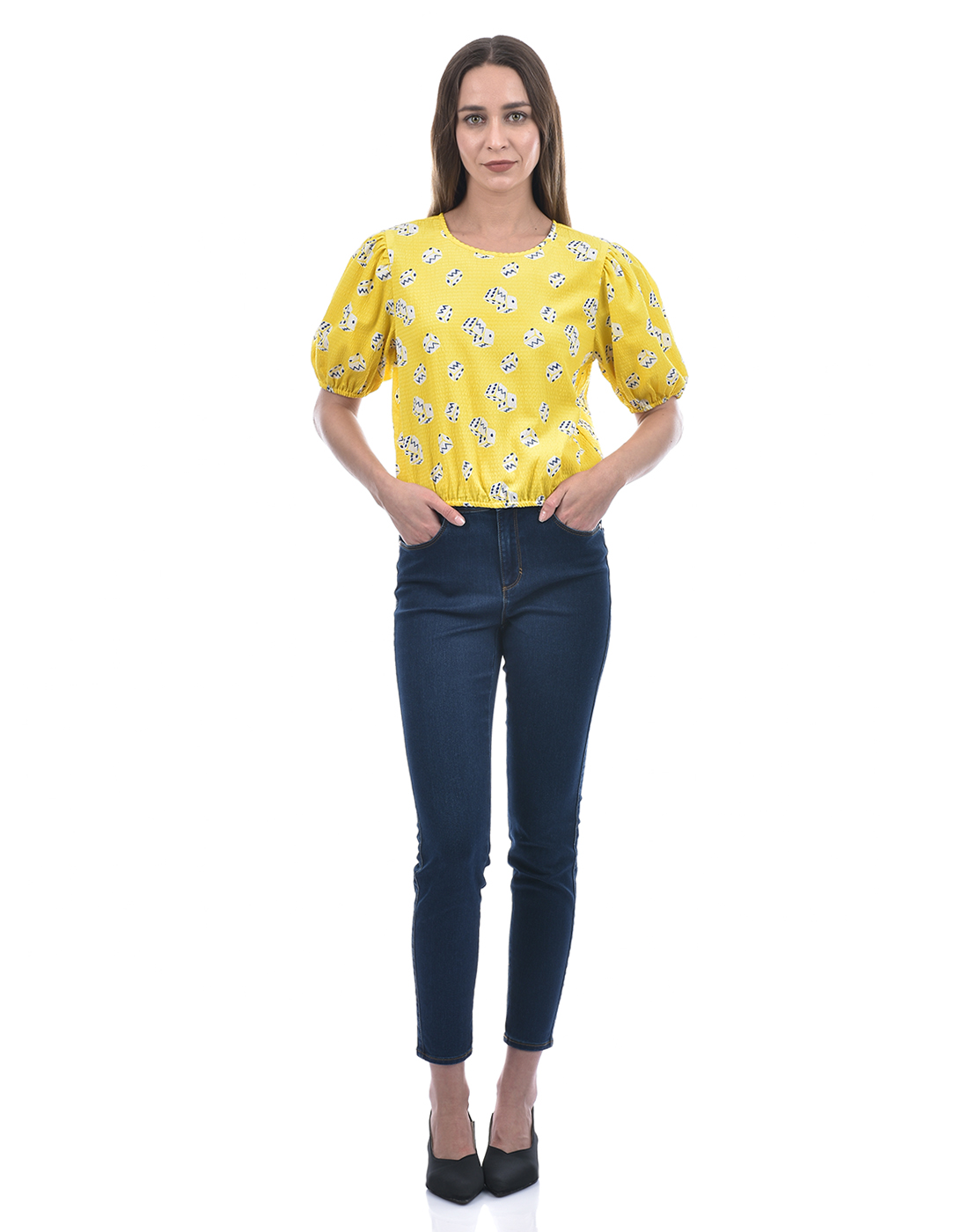 ONLY Women Abstract Yellow Top