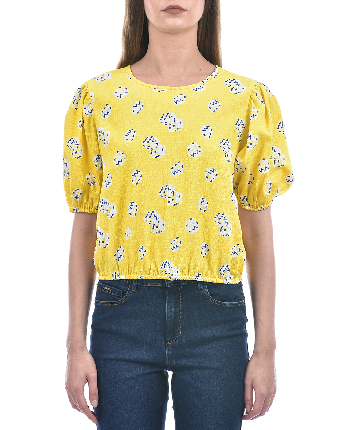 ONLY Women Abstract Yellow Top