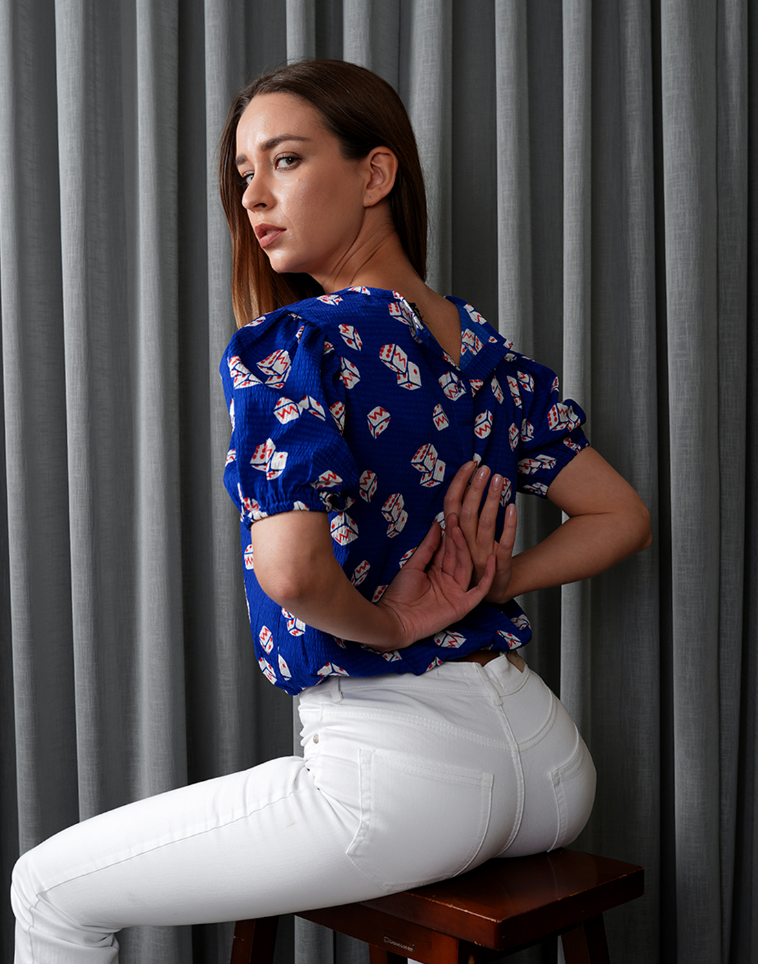 ONLY Women Printed Blue Top